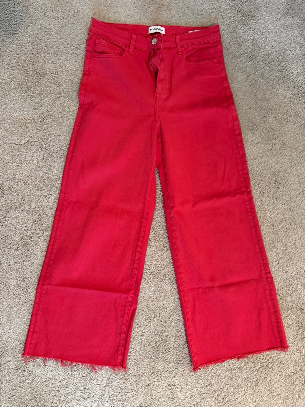 Studio Bright Red Wide-Leg Jeans with Raw Hem